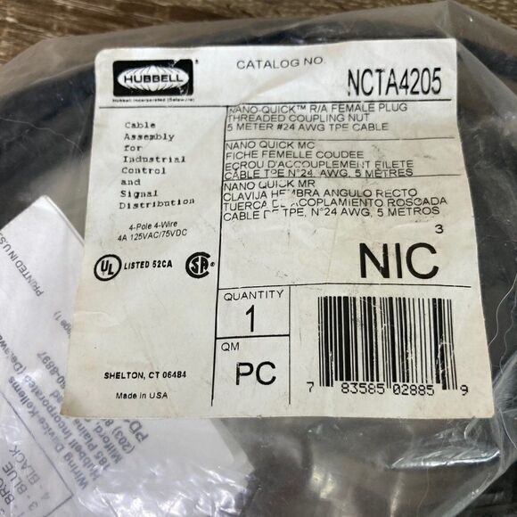 Hubbell Nano Quick R/A Female Plug Black New NCTA4205 Threaded‎ - Picture 1 of 7